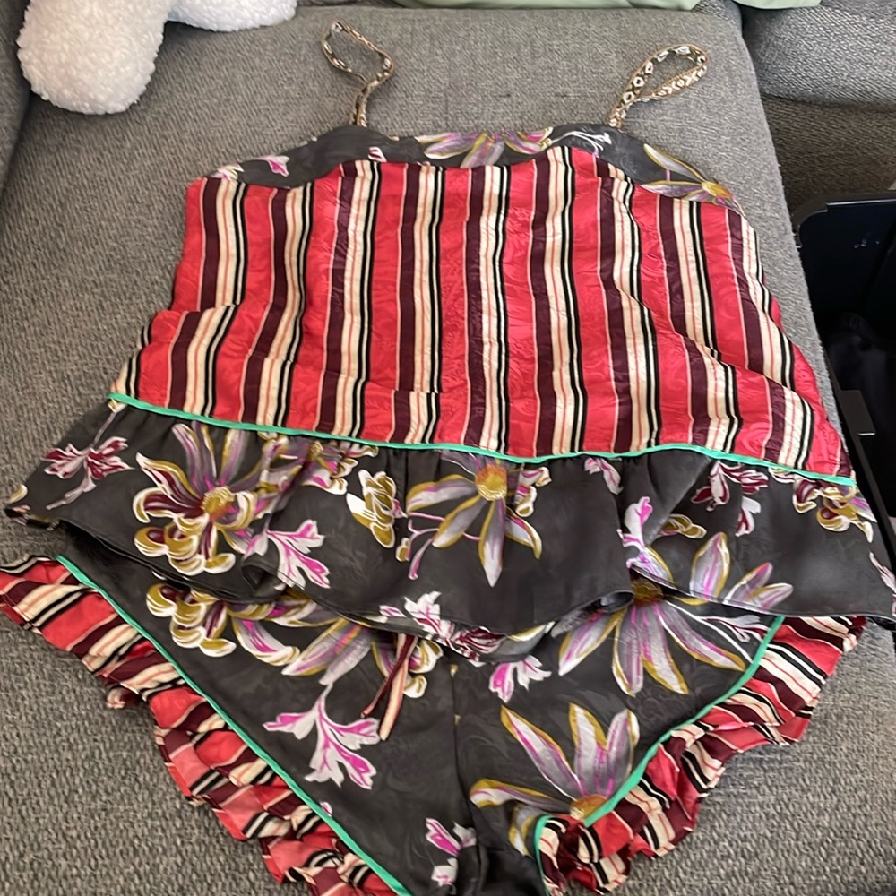 Anthropologie silky mixed print PJ Set